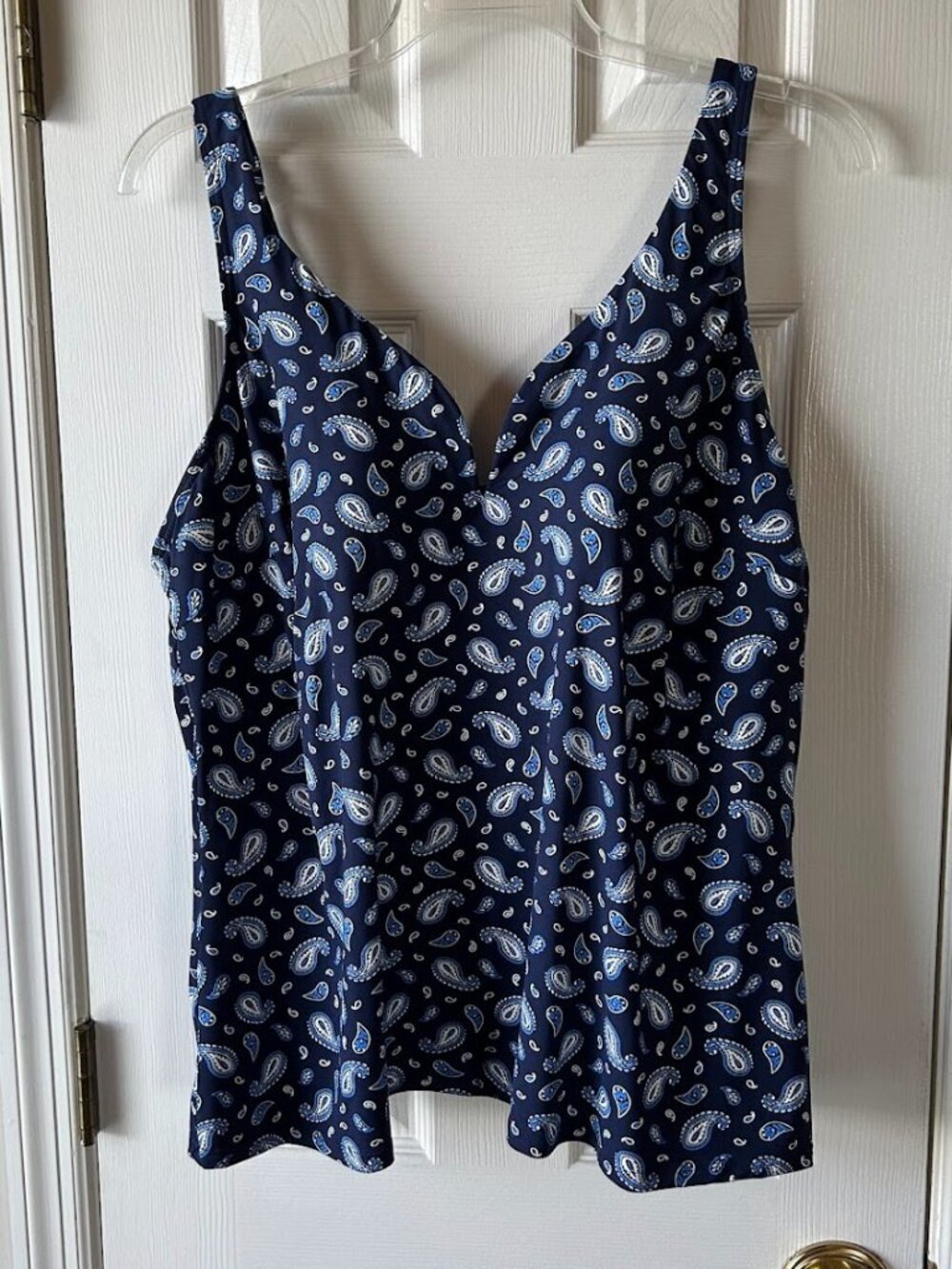 Lands End Black Blue White Paisley Tankini Top Sz 24W Swim Supportive  Full Cups